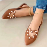 Pointed Toe Heart Cutout Beaded Flat Sandals Oshnow